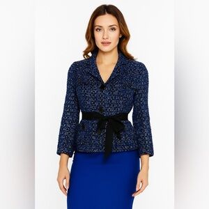 Kate Spade TAVI Jacket Rendezvous Blue Tweed Boucle Silver Lining Tinsel Tweed 4
